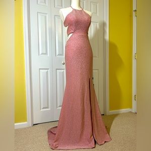 Pink formal special occasion dress by Clarissa.